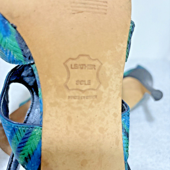 Stuart Weitzman Blue Green Purple High Heel Sandals Size 9 Ankle Strap Buckles - Picture 10 of 13